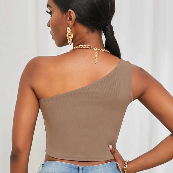 One shoulder ribbed knit crop top tank y2k black - Picture 5 of 8